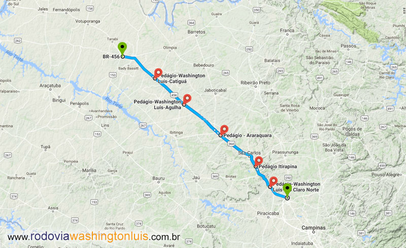 Mapa de pedágios na Washington Luís